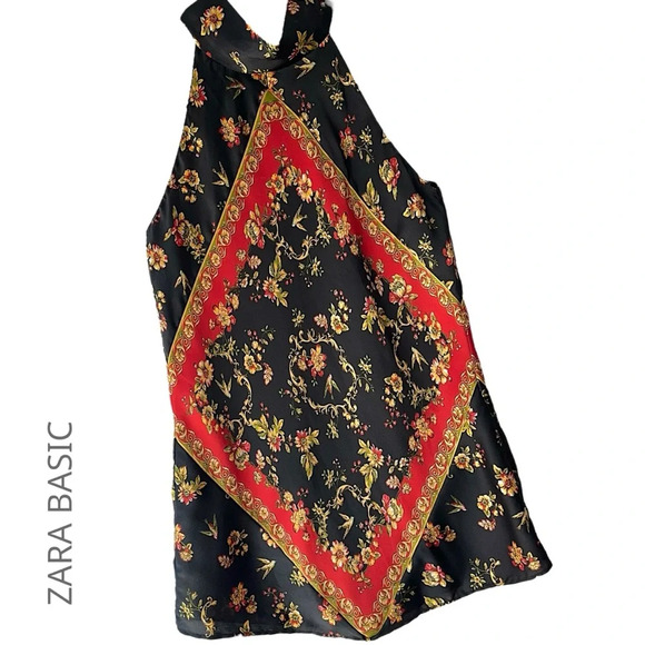 ZARA BASIC SCARF PRINT HALTER TOP LIKE NEW BLOUSE | SIZE: SMALL - Picture 1 of 9